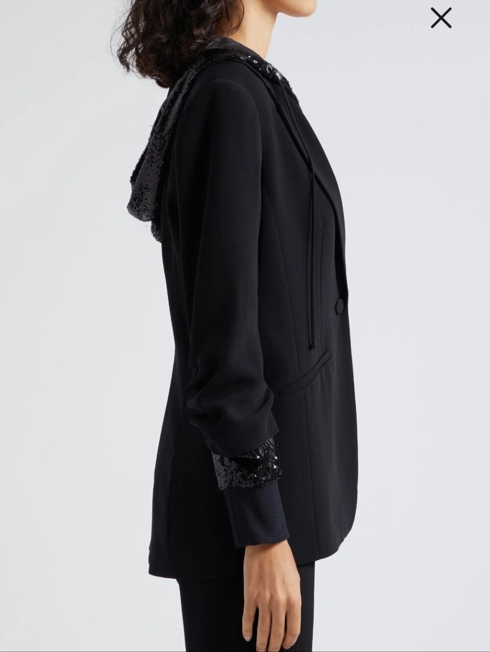 Cinq à Sept Khloe Sequin Hooded Blazer Black Size 6 - Picture 3 of 11